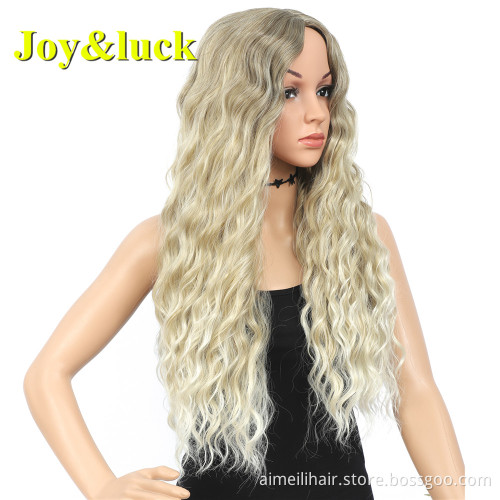 22inch Water Wave Brown Ombre Golden Blonde Wholesale Hair Wig For Women Cosplay Party Long Natural Curly Synthetic Hair Wigs
